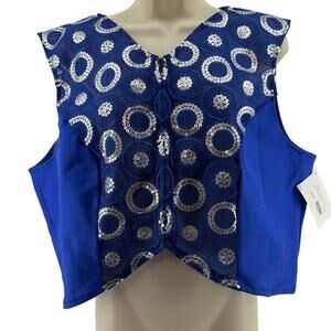 Henderson's Cowgirl Junk Blue Silver Sequin Circle Buckle Crop Show Vest Size 2X